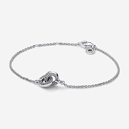 Pandora logo intertwined circle sterling silver bracelet with clear cubic zirconia