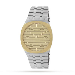 34mm stainless steel  and 18kt yellow gold plated multi layered case, golden brass dial with GG, fiv
