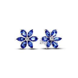 Herbarium cluster sterling silver stud earrings with princess blue crystal and clear cubic zirconia