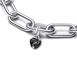 Heart sterling silver mini dangle with black crystal and black enamel