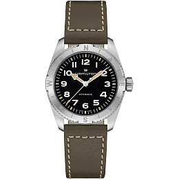 Khaki Field Expedition Auto 37mm - Steel case - Black dial - Green leather strap 