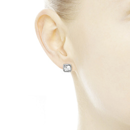 Square silver stud earrings with clear cubic zirconia/Серебряные серьги-пусеты с чистым кубическим ц