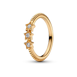 Stars 14k gold-plated ring with clear cubic zircon