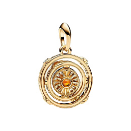 Project House spinning Astrolabe 14k gold-plated dangle with honey coloured crystal and clear cubic 