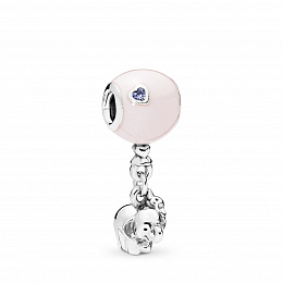 Balloon and elephant silver charm with pink enamel and royal purple crystal/Серебряный шарм с розово