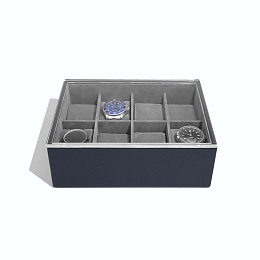 Navy Blue 8 Piece Watch Box & Acrylic Lid