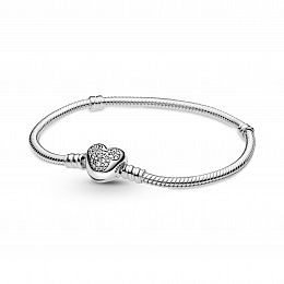 Disney snake chain sterling silver braceletwith Mickey clasp withclear cubic zirconia /599299C01-19