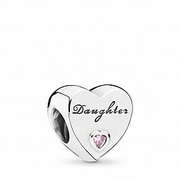 Daughter heart silver charm with pink cubic zircon