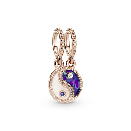 Yin and Yang 14k rose gold-plated splitable dangle with clear CZ,true blue crystal,shimmering silver