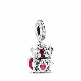 Disney Mickey, Minnie and heart silver danglewith