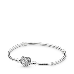 Heart silver bracelet with clear cubic zirconia