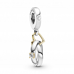 Entwined wedding rings sterling silver and 14kgold dangle with clearcubic zirconia