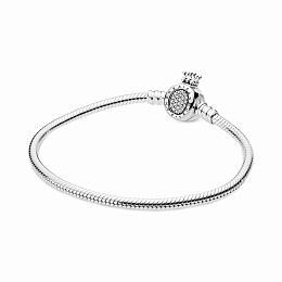 Snake chain sterling silver bracelet and crown O clasp with clear cubic zirconia/ Серебряный браслет