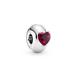 Heart sterling silver clip with salsa red crystal and silicone grip/Серебряная клипса с красным крис