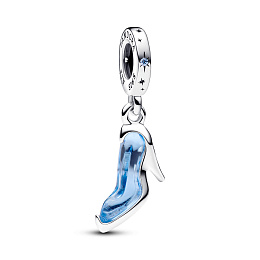 Disney Cinderella shoe sterling silver dangle with fancy light blue cubic zirconia and forever blue 