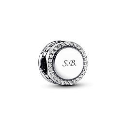 Engravable sterling silver charm with clear cubic zirconia