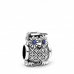 Owl silver charm with swiss blue crystal and cubic
