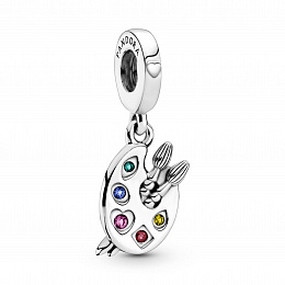 Artists palette sterling silver dangle with redcubic zirconia, phloxpink