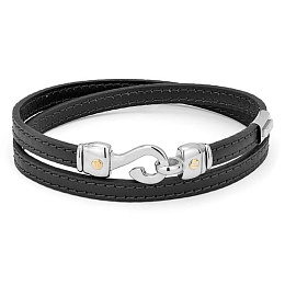 Black leather bracelet with stainless steel hook a