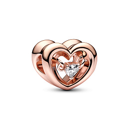 Open heart 14k rose gold-plated charm with clear cubic zirconia
