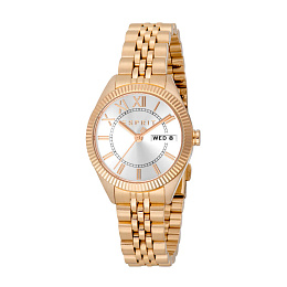 ESPRIT Women Watch, Rose Gold Color Case, Silver Dial, Rose Gold Color Metal Bracelet, 3 Hands Day-D