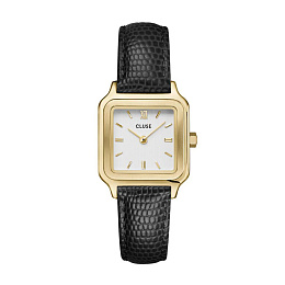 Gracieuse Petite Watch Leather Black Lizard, Gold 