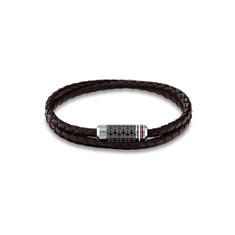 TUBE DOUBLE WRAP BRAIDED LEATHER BRACELET - SS/BRO