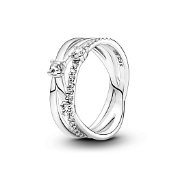 Triple band sterling silver ring with clear cubic zirconia