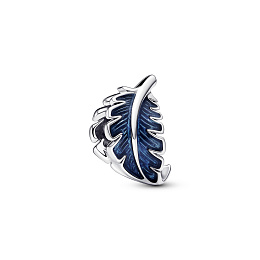 Feather sterling silver charm with transparent blue enamel