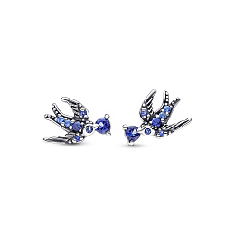 Swallows sterling silver stud earrings with night blue, skylight blue and stellar blue crystal