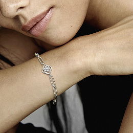 Rose flower sterling silver bracelet withclear cubic zirconia /599409C01-16