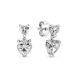 Heart sterling silver stud earrings with clear cubic zirconia