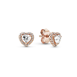 Heart Pandora Rose stud earrings with clearcubic zirconia /288427C01