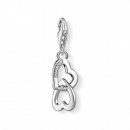 Charm pendant &quot;Hearts&quot;, 925 Sterling silver/ white