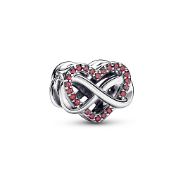 Infinity heart sterling silver charm with red cubic zirconia