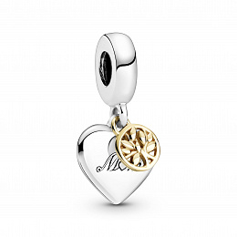 Mum heart and family tree sterling silver and14k gold dangle /799366C00