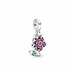 Flower sterling silver dangle charm withcerise cry