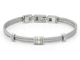 Bracelet with steel cable with central gold screw 