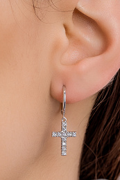 Cross Pendant Lobe Single Earring with Clicker Rin