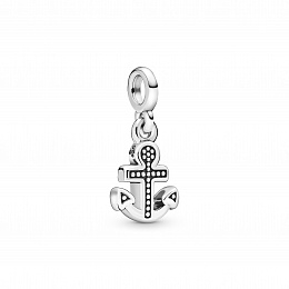 Anchor sterling silver dangle charm in withclear c