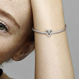 Heart sterling silver charm with clear cubic zirconia/Серебряный шарм с чистым кубическим цирконием