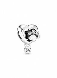 Paw heart sterling silver charm with clear cubiczi