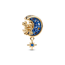 Disney Mickey and Minnie on the moon 14k gold-plated charm with true blue crystal and blue bioresin 