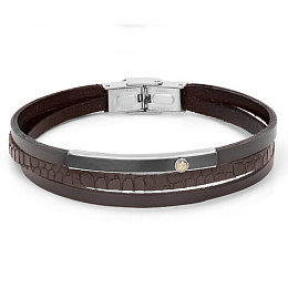 Stainless steel and leather bracelet with brown te