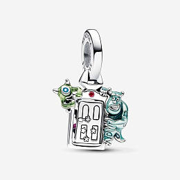 Disney Pixar openable Monsters Inc door sterling silver dangle with red cubic zirconia and green, pi