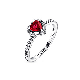 Heart sterling silver ring with cherries jubilee red crystal and clear cubic zirconia