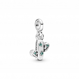 Cactus sterling silver dangle charm with royalgree
