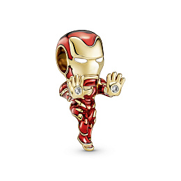 Marvel Iron Man 14k gold-plated charm with clear cubic zirconia, red, black and white enamel