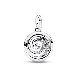Spiral sterling silver medallion with clear cubic zirconia