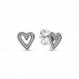Heart sterling silver stud earrings with clear cubic zirconia/Серебряные серьги-пусеты с чистым куби